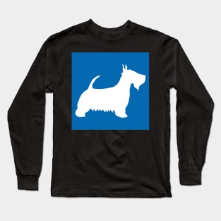 Scottish Terrier Dog Silhouette - White on Scottish Saltire Blue Background Long Sleeve T-Shirt